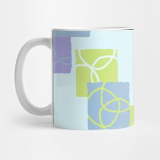 Melon, lavender sky blue mod squares on pale blue Mug